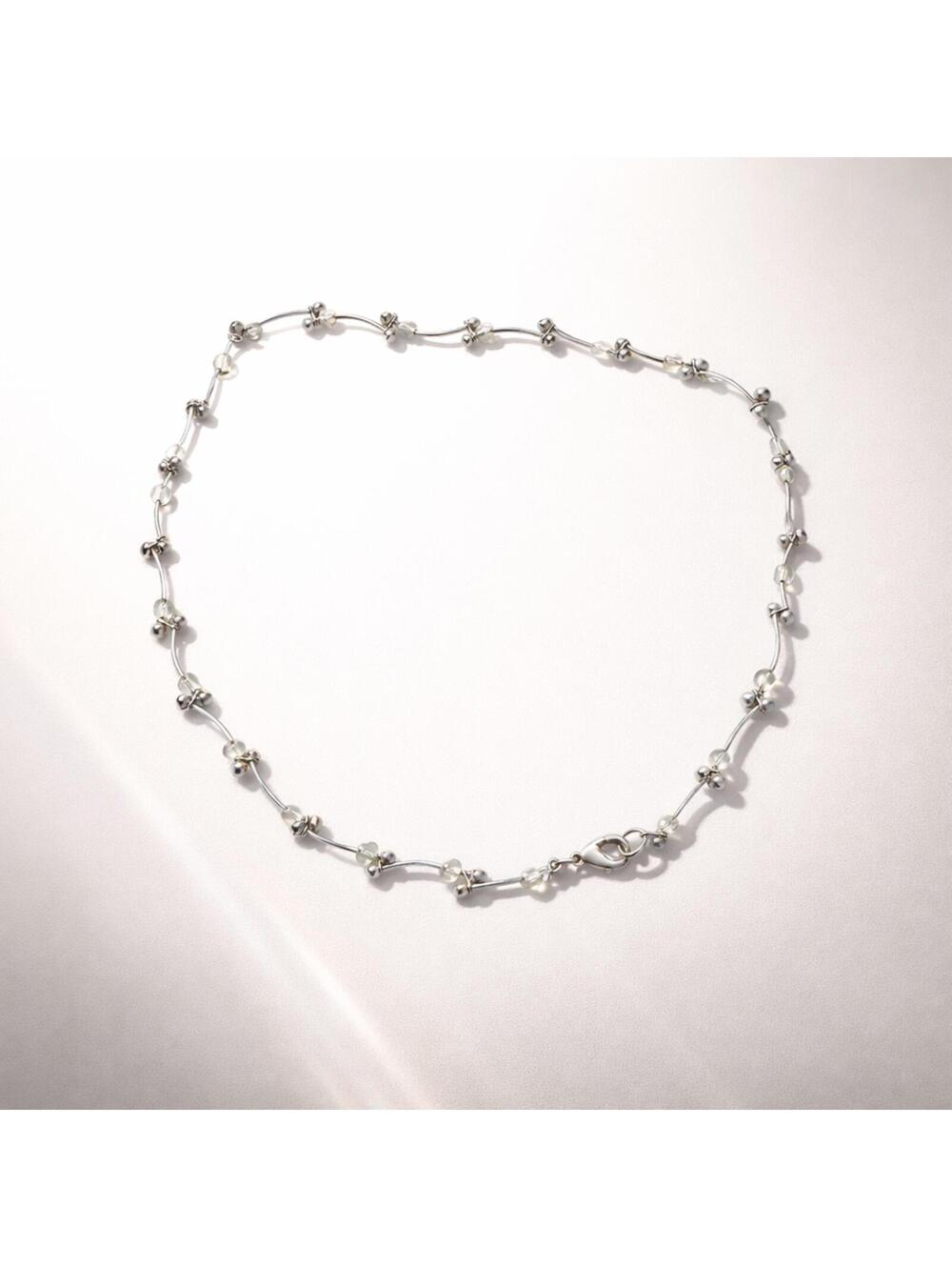 Delicate Silver and Green Beaded Necklace